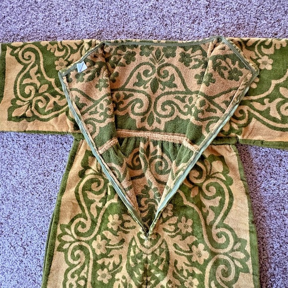 Vintage Robes of California Large Terry Cloth Caftan Green & Gold Fieldcrest EUC - Picture 7 of 14